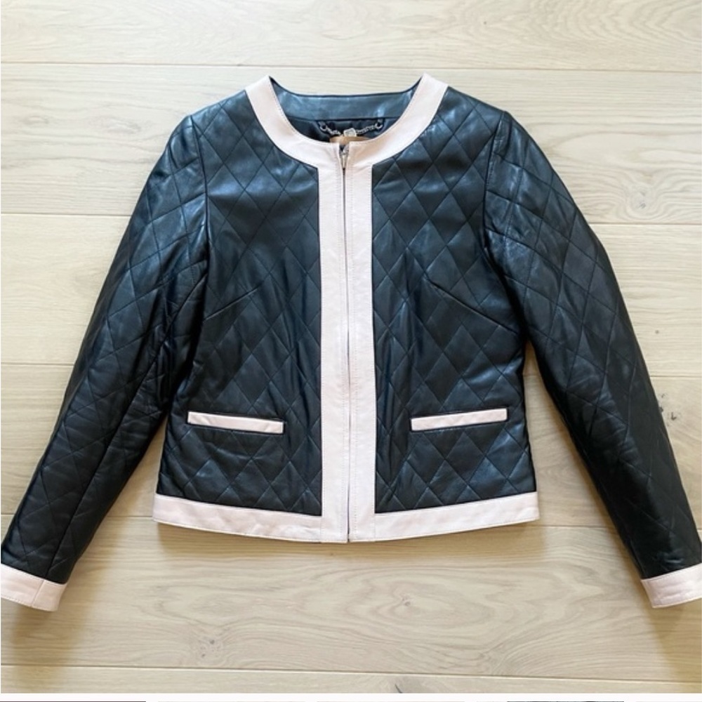 Zarina | Black Pink Faux Leather Quilted Lined Moto Zipper Jacket Blazer EU 44 - Picture 13 of 17